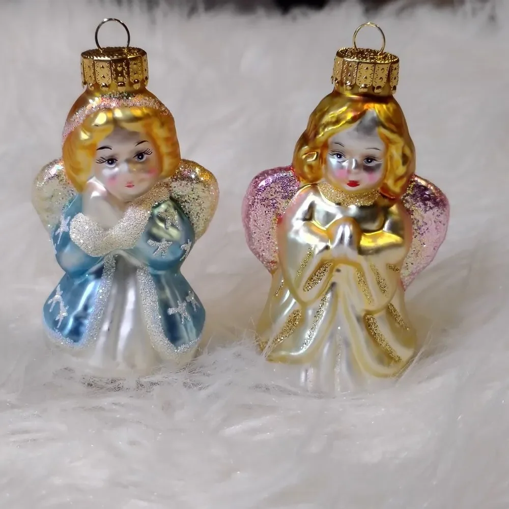 VTG Hand Blown Glass Angel Ornaments Lot Of 2